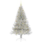 vidaXL Umjetna preddekorirana božićna jelka srebrna 180 cm PET | Shoptok.si