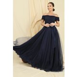 By Saygı Frilly Belted Collar And Sleeves Lined Long Tulle Dress | Shoptok.si