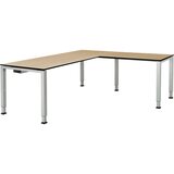 mauser Pisalna miza, kotna, spodnji del iz kvadratne/okrogle cevi, VxŠxG 650 - 850 x 1800 x 800 mm, plošča s polnim jedrom, kotni element na desni str | Shoptok.si