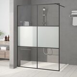 Pregrada za tuš crna 140 x 195 cm s napola mutnim staklom ESG | shoptok.hr