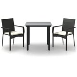  3-dijelni vrtni blagovaonski set s jastucima od poliratana crni Crna Dužina stola 90 cm | Shoptok.si