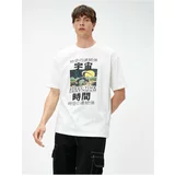Koton Oversized T-Shirt with Asian Print, Crew Neck Short Sleeved.