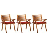 Maison Chic Vrtni jedilni stoli - Stol za vrt z blazinami 3 kosi trden akacijev les JS433, (21878135) | Shoptok.si