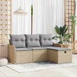 vidaXL 4-delni vrtni kavčni set z blazinami Bež Poli ratan | Shoptok.si