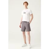 Avva Men's Anthracite 100% Cotton Side Pocket Elastic Waist Linen Textured Relaxed Fit Relaxed Fit Shorts E0036
