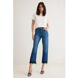 Trendyol Blue More Sustainable Lace Detailed Normal Waist Straight Jeans