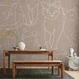  Foto tapeta - Cat lineart - minimalist sketches of white cats on beige background 500x350 Premium | shoptok.hr