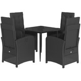  5-dijelni vrtni blagovaonski set s jastucima od poliratana crni Crna 80 cm table length | shoptok.hr