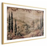  Plakat - Mediterranean Landscape - Old Tapestry with a Hill and Lake 60x90 Zlatni okvir s margom | shoptok.hr