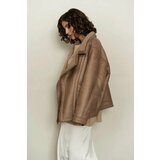 Laluvia Beige Shelby Fur Lined Leather Coat cene
