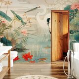  Foto tapeta - By an Asian pond - an illustration in the style of a Japanese engraving depicting a heron 350x256 Vodootporna | shoptok.hr