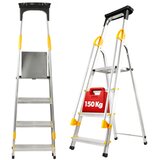 KADAX aluminijasta gospodinjska lestev, 4-stopenjska zložljiva lestev z ograjo, 150 kg, (5000346217) | Shoptok.si