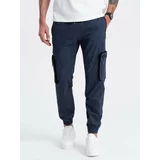 Ombre Men's JOGGER pants with zippered cargo pockets - navy blue