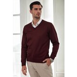 Dewberry 38804 Mens V Neck Knit Sweater-BORDEAUX | Shoptok.si