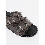 Shelvt Gray flip-flops with fur and studs | Shoptok.si