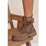 Boto Women's Workery Boots with Lining with Decorative Strap Dark Beige Ulivine | Shoptok.si