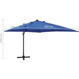  Konzolni suncobran sa stupom i LED svjetlima 300 cm azurnoplavi | shoptok.hr