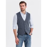 Ombre Fitted elegant men's structured knit vest - navy blue | Shoptok.si
