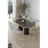 Hanah home trpezarijski set Galya, sto i 4 stolice, ploča u dekoru crnog mermera, zlatne noge, siva tkanina Babyface | Eponuda.com
