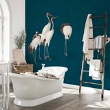  Foto tapeta - Evening by the pond - a group of cranes drawn in dry pastel on a dark turquoise background 250x175 Vodootporna | shoptok.hr