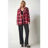  Women's Red Pink Double Breasted Collar Patterned Elegant Woven Jacket | shoptok.hr