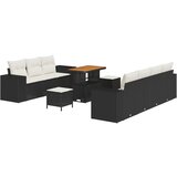 vidaXL 10 komada set vrtnih kauča s jastučićima Crni poli ratan akacija, 3 komada set vrtnih blagovaonica s jastučićima Crni poli ratan akacija | shoptok.hr