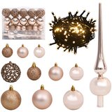 vidaXL 61-dijelni set božićnih kuglica s vrhom 150 LED ružičasto zlato | shoptok.hr