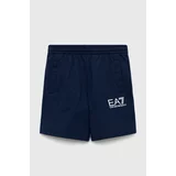 Ea7 Emporio Armani Otroške bombažne kratke hlače mornarsko modra barva