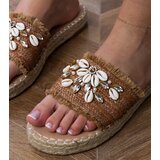 Gemre Brown woven espadrille slides with walrus shells | shoptok.hr
