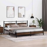 Metalni Kovinski posteljni okvir brez vzmetnice rjavi hrast 200x200 cm, (21829690) | Shoptok.si