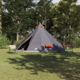vidaXL Družinski šotor tipi siv in oranžen za 12 oseb vodoodporen | Shoptok.si