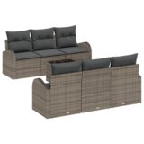 vidaXL Set Vrtnih Sofa od 7 Dijelova s Jastučićima Siva Poliratan, 2-sjedni Vrtni Sofa s Prostorom za Skladištenje i Jastučićima Siva Poliratan | shoptok.hr