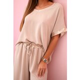 Kesi Włoski Viscose set with golden trim dark beige | Shoptok.si