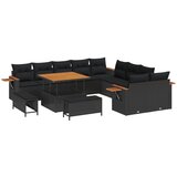 vidaXL set od 13 komada vrtnih sofa s jastucima Crna Poli ratan Akacija, set od 3 komada vrtne blagovaonice s jastucima Crna Poli ratan Akacija Cijene