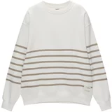 Pull&Bear Sweater majica smeđa / bijela