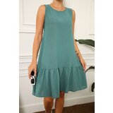 armonika Women's Turquoise Linen Look Textured Sleeveless Dress with Frill Skirt Cene