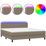  Krevet box spring s madracem LED smeđesivi 180x200 cm tkanina | shoptok.hr