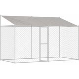  Kavez za psa s krovom Srebrno 400 x 200 x 256 cm Čelik i PE | Shoptok.si