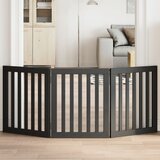 vidaXL Vrata za pse zložljiva 3 paneli črna 150 cm topolovina | Shoptok.si