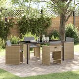 vidaXL 5 komadni vrtni set za blagovanje s jastučićima bež poli ratan, vrtni stol crni 160x80x73 cm kaljeno staklo | shoptok.hr