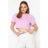 Trendyol Pink 100% Cotton Cut Detail Relaxed Cut Crop Knitted T-Shirt