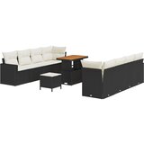 vidaXL 11-delni vrtni sofa set z blazinami Črna poli ratan akacija, 3-delni vrtni jedilni set z blazinami Črna poli ratan akacija Cene