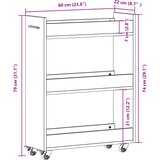Ormarić s kotačima bijeli 60 x 22 x 79 cm od konstruiranog drva | shoptok.hr