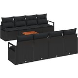 vidaXL 9-delna vrtna sedežna garnitura z blazinami črn poli ratan akacija, 2-sedežna vrtna sofa z blazinami črn poli ratan Cene