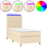  Box spring postelja z vzmetnico LED krem 100x200 cm blago, (20899892) | Shoptok.si