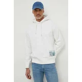 Armani Exchange Bombažen pulover moška, bela barva, s kapuco