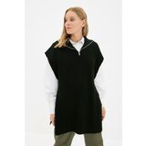 Trendyol Black Zippered Collar Side Tie Detailed Knitwear Sweater Cene