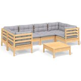  7-dijelna vrtna garnitura od borovine sa sivim jastucima | shoptok.hr