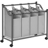 Songmics Sortirnik perila na kolesih, koš za perilo s 4 odstranljivimi vrečkami, koš za perilo, voziček za perilo, za pralnico, spalnico, kopalnico, 4 x 35 l, siva LSF005GS, (21670422) | Shoptok.si