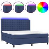 vidaXL Box spring postelja z vzmetnico LED modra 160x200 cm blago, (20896654) Cene